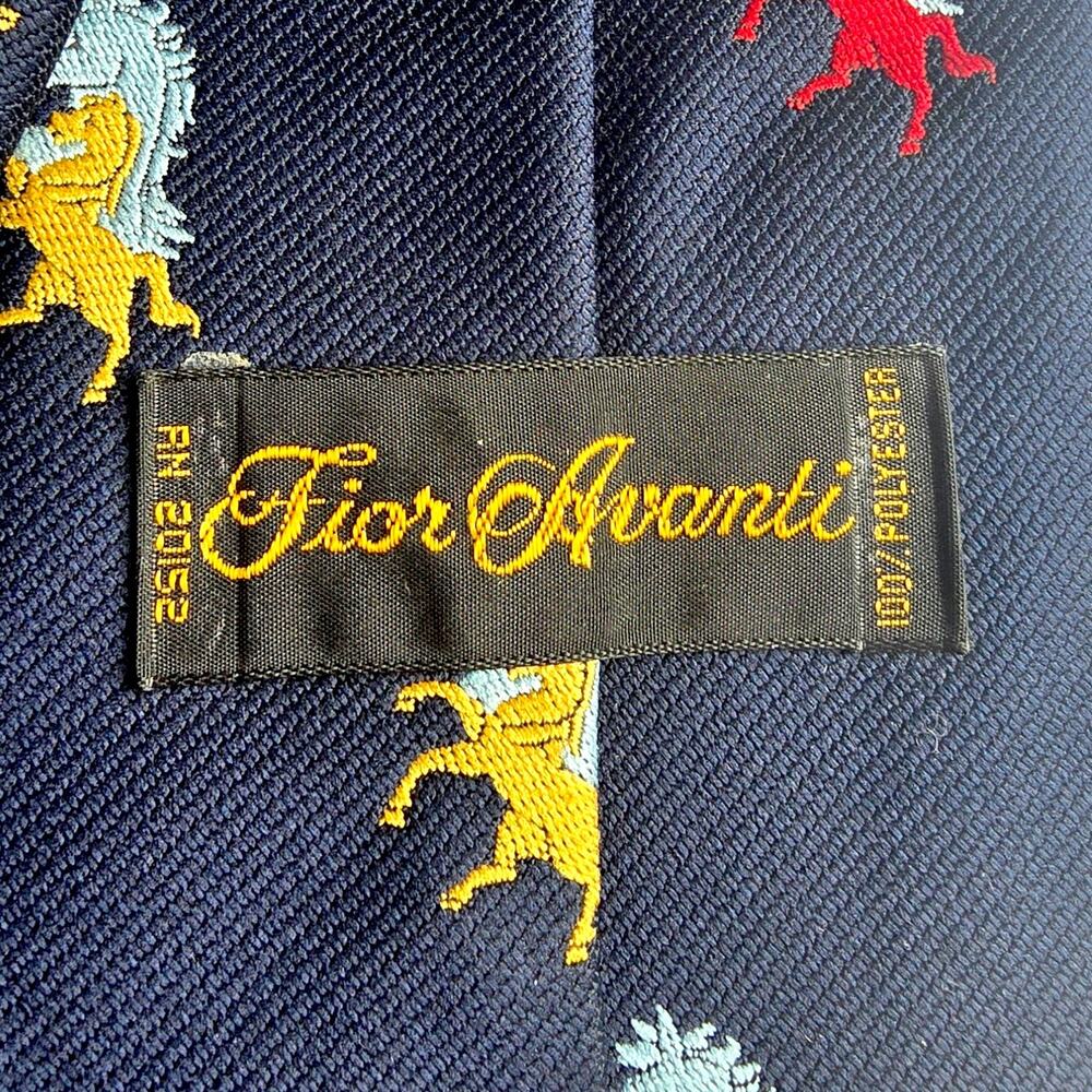 Vintage Fior Avanti Horse Necktie Navy Equestrian Pony Motif Wide 4" 55.5"